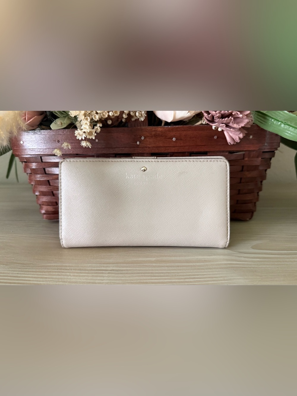 kate spade light tan pink zip-around continental wallet